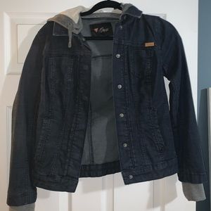 Size S guess jean jacket with grey hood